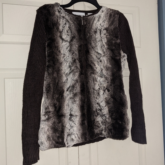 Alfred Dunner Sweaters - Alfred Dunner Full Zip Fur Sweater
